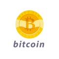Vector bitcoin simple flat emblem isolated on white background. Royalty Free Stock Photo