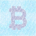 Vector Bitcoin Symbol. Crypto Currency Digital Illustration On A Binary Background. Virtual Cash, Web Money, Blockchain