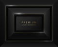 Vector black abstract rectangular luxury frame. Premium label dark design faceted background. Golden line frame. Tech layered