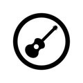 Vector Black Acoustic Guitar sign in circle isolated on White