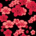 Vector black background pink red cherry blossoms flower. seamless pattern background. Royalty Free Stock Photo