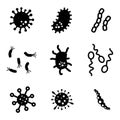 Vector black bacteria icons set. Royalty Free Stock Photo
