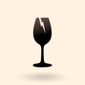 Vector Black Basic Silhouette Icon - Broken Wine Glass. Sign for Fragile Package