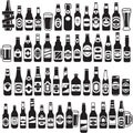 Vector black beer bottles icons set