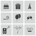 Vector black birthday icons set