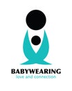 Vector Black and Blue Babywearing Symbol With Parent Carrying Baby In a Sling. Icon Style. Love, connection concept.