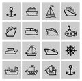 Vector black boat and ship icons set