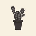 Vector black boho cactus on white background. Flat succulent on doodle style illustration