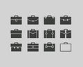 Vector black briefcase icons set background