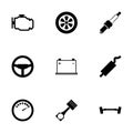 Vector black car parts icon set