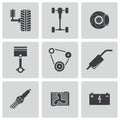 Vector black car parts icons set