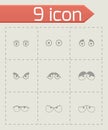 Vector black cartoon eyes icons set