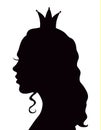 Vector black cartoon princess head silhouette isolated on white background