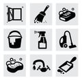 Vector black cleaning icons set on gray Royalty Free Stock Photo