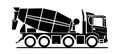 Vector black concrete mixer icon on white background, side view. Cement mixer truck. Stylish icon for logo. Modern flat vector