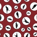 Vector Black Crows Ravens Birds in White Polka Dots on Red Background Seamless Repeat Pattern Royalty Free Stock Photo