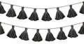 Vector Black Double Hanging Decorative Tassels With Ropes Horizontal Seamless Repeat Border Pattern. Great for tribal