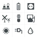 Vector black eco energy icons set on gray