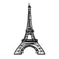 Vector doodle black Eifel Tower hand drawn landmark symbol of Paris, France. Great for french invitations, greeting