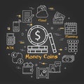 Vector black finance and banking concept - money coins