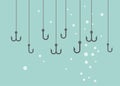 Vector black Fishing hooks icons set.