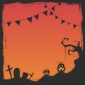 Vector of Black Flat Halloween Party Border with Pumpkin at Tomb Royalty Free Stock Photo