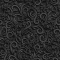 Vector black floral seamless pattern with shadow