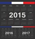 Vector black french rcircle calendars 2015, 2016, 2017 Royalty Free Stock Photo