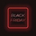 Vector Black Friday Background, Sale Tag, Neon Lines on Dark Transparent Background. Royalty Free Stock Photo