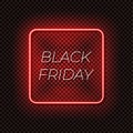 Vector Black Friday Neon Sign, Sale Tag, Glowing Lines on Dark Transparent Background. Royalty Free Stock Photo