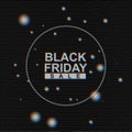 Vector Black Friday Sale banner on Analog TV Glitch moire background. No signal noise, dark abstract texture. Interference in air.