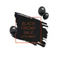 Vector Black Friday Sale Banner Isolated, Black Paint Brush Stroke and Red Square Frame, Black Balloons, Design Element.