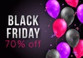 Vector Black Friday sale poster with shiny balloons, ribbons and confetti. Template for advertising posters, banners, flyers