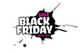 Vector Black Friday sale text inside a black inky blot. Isolated on white background. Pink up to 75 percent off. Paint drop grunge