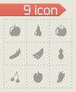 Vector black fruit and vegetables icons set Royalty Free Stock Photo