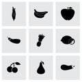 Vector black fruit and vegetables icons set Royalty Free Stock Photo