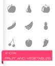 Vector black fruit and vegetables icons set Royalty Free Stock Photo