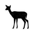 Vector black grain starry silhouette of a deer or doe Illustration isolated on white with constellation of stars. Used for logo,