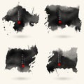 Vector black gray color brush strokes set. Watercolor monochrome Grunge isolated elements