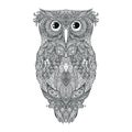 Vector black hand drawn Owl tattoo Illustration