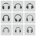 Vector black headphone icons set