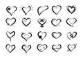 Vector black hearts set icons. Various options of creative heart drawings, valentine's day concept.