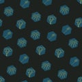 Vector black hexagons with night sky elements seamless repeat pattern.