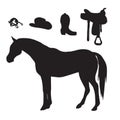 Vector black horse and riding silhouette set Royalty Free Stock Photo