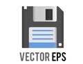 Vector black 3.5 inch floppy disk, save icon with silver shutter positioned up and white label Royalty Free Stock Photo