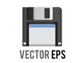 Vector black 3.5 inch floppy disk, save icon with silver shutter positioned up and white label Royalty Free Stock Photo