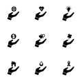 Vector black insurance hand icon set