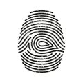 Vector black isolated fingerprint with grunge on white background