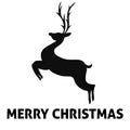 Vector black jumping Reindeer Deer with. Silhouette drawing illustration isolated on white background .Merry Christmas Royalty Free Stock Photo