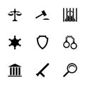 Vector black justice icons set Royalty Free Stock Photo